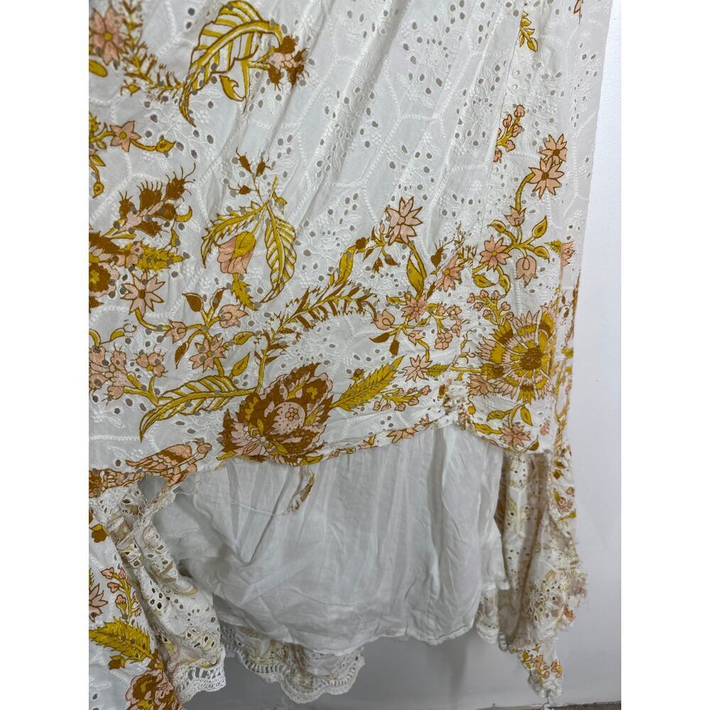 Hemant & Nandita Tora Shirt Dress Floral Eyelet Sleeveless Maxi White Yellow M - Picture 5 of 10